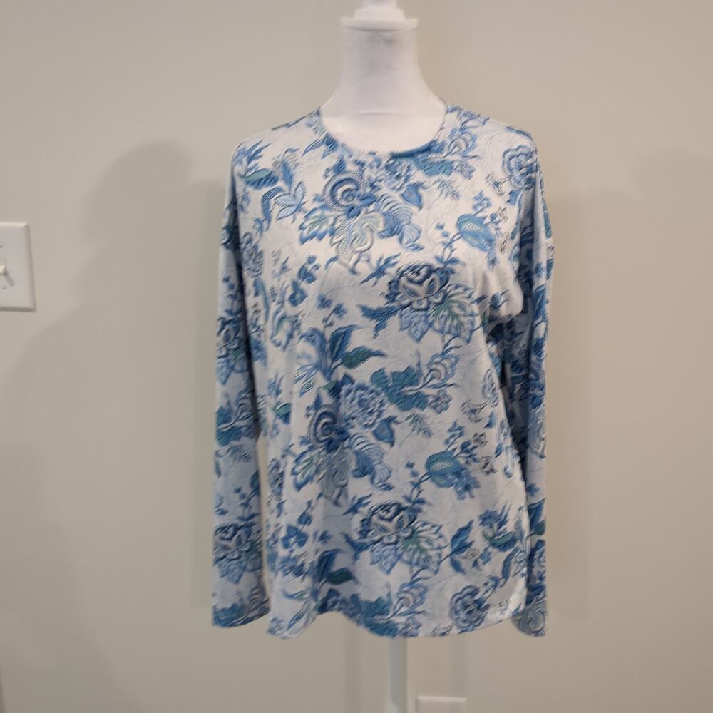 Tuckernuck Sport Womens Blue Floral Tropical Print Long Sleeve Top M